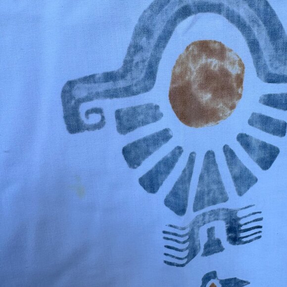 Maxi Dress Cultural Ethnic Native Print 3/4 Sleeves White Gray Back Zip Vtg 60s - Picture 16 of 16